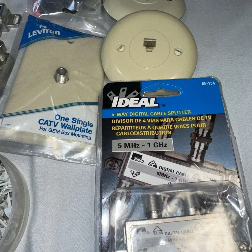 Lot Of Cable Installation Equipment : Crimps, Cable, Splitters, Wall Plates+